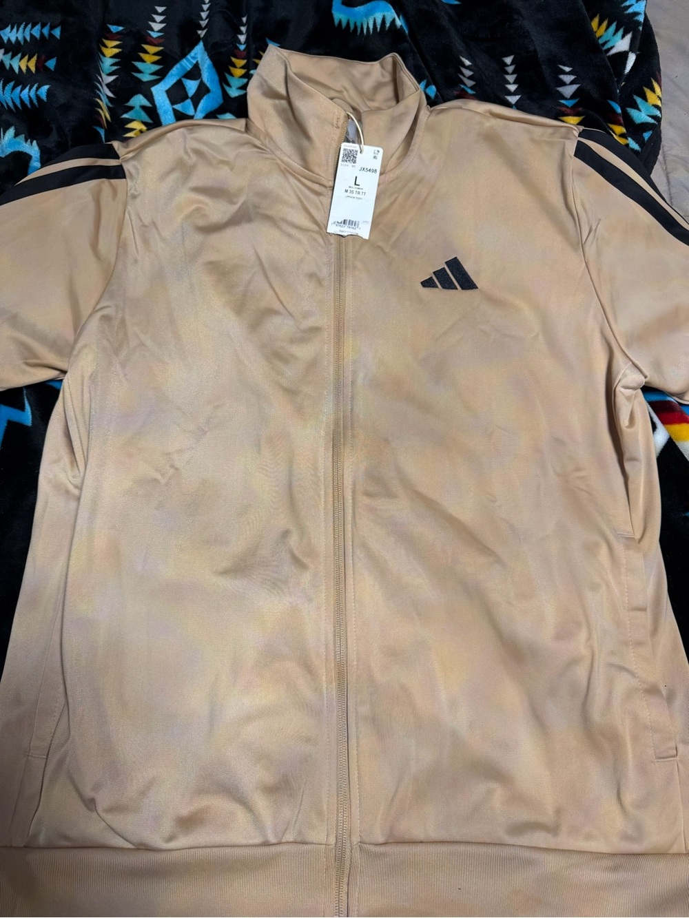 adidas Beige Zip-Up Track Jacket with Black Logo
